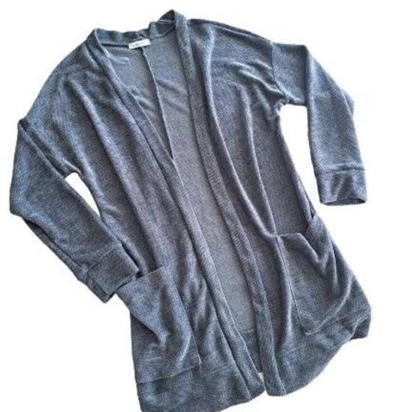 Cherish Women's Knitted Big Pockets Open Front Gray Cardigan Size S - Picture 1 of 9